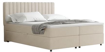 Everest Boxspringbett 160 x 200 cm Doppelbett mit hochwertiger Bonell-Matratze und Topper, Polsterbett mit Bettkasten, Schlafzimmer, Bequem, Modern, Stilvoll