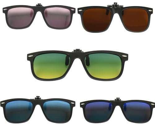 Kikuo Sonnenbrille Aufsatz Clip on Sonnenbrille Polarisierte, Sonnenbrillen Aufsatz Brille Polarisierte, Clip auf Flip Up Linse, für Brille UV400-Schutz Beste für Jungen und Mädchen(5 Farben)