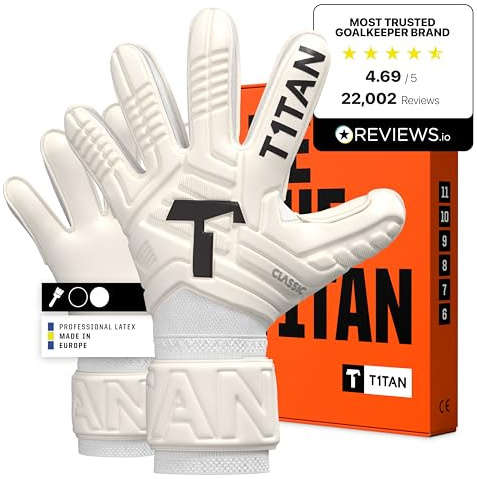 T1TAN Classic 1.0 White-out - Guantes de Portero - con protección para los Dedos - Guantes de fútbol para porteros - Talla 6