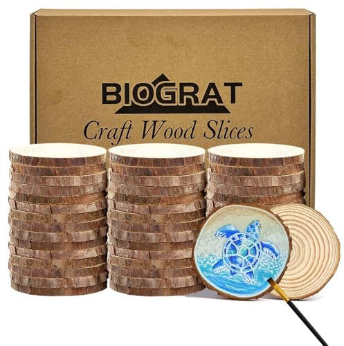 Dischi di Legno Dischetti legno 7-8 cm 45 pz da Decorare, Tronco Legno