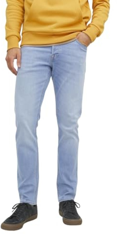 JACK & JONES Genn - Pantalones de mezclilla ajustados para hombre, tela elástica de alta preformance para todo el día, cómodos, con botones, azul claro, 32W/34L