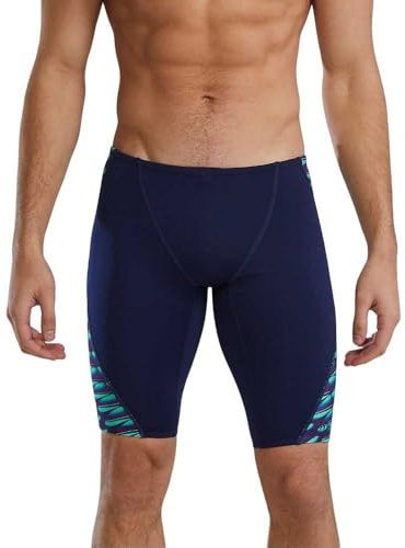 TYR Men's Durafast Elite Solid Jammer Swimsuit Swim Trunks, Grn/NVY, 38
