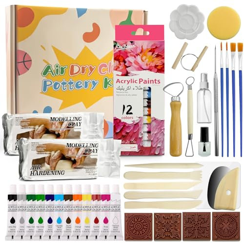 PEAKTOP Töpferset Für Zuhause, Töpfer Set Erwachsene, Töpfern Ohne Brennen, Ton Selbsttrocknend, DIY Kreativ Keramik Bemalen Ton Bastel Set Für Geburtstage Und Familienfeiern