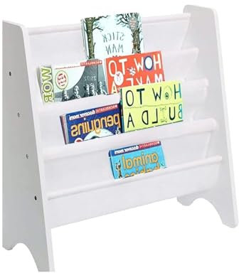 Youyijia 4 Layers Kids Bookshelf Wooden Book Shelf Kids Room Display Rack Kids Bookcas with Soft Canvas Suitable for Kids Room and Nursery White