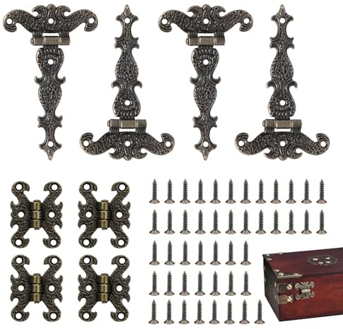 8 Stück Antike Scharniere, Torscharnier Zinklegierung, Dekoratives Scharnier, Möbelbänder Antik, Retro-Scharnier mit Befestigungsschrauben, für Schrank, Schublade Tür, BüCherregal, Holzkasten