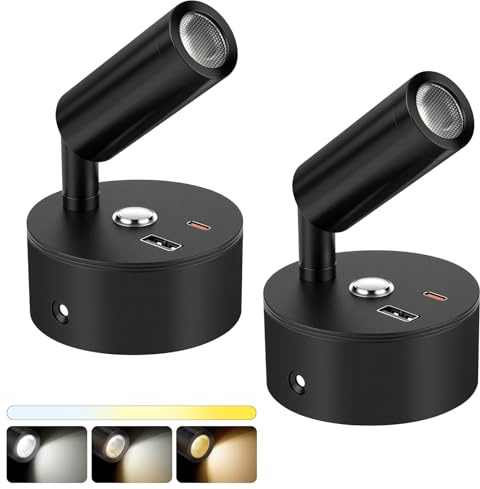 AOOTE LED-lampor, 2 st 12 V LED-husvagn med 3 färgtemperaturer, 12 V lä, touch-dimmer, husbilslampor med USB och typ-C-laddare (svart)