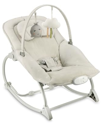 MoMi Babywippe LAPIS für Babys bis 12 kg, Batteriebetrieb, 3-Punkt-Sicherheitsgurt, Bügel und 2 Spielzeuge, 3-fach verstellbare Rückenlehne, 8 Melodien, Lautstärkeregelung, 3 Vibrationsmodi