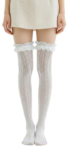 ASFWAGQ Lolita knästrumpor kvinnor kostymstrumpor hjärta randiga strumpor med mönster Dirndl Overknee spets nätstrumpor fisknät volanger asseccoires outfit