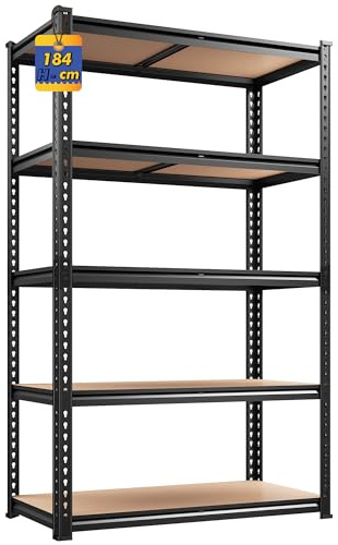 Cliporix 5-Tier Heavy Duty Metal Shelving Unit, Extra Strong Industrial Shelving Rack with 905KG Massive Load Capacity, Boltless Adjustable Steel Corner Shelves for Garage, Warehouse, Kitchen, Shed