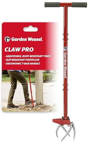 Garden Weasel Claw Pro Garden Tiller and Cultivator Tool – Twist-Action Soil Loosener with Adjustable Carbon Steel Tines, Ergonomic Handle, and Footplate Latest Model 91334-3