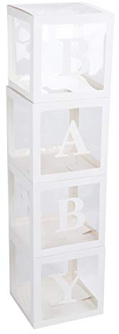 4pz Scatola per Palloncini Trasparente con Adesivi a Lettere, Scatola per la Conservazione dei Palloncini per Decorazioni di Feste, Espositore a Cubo in Plastica e Carta (bambina)