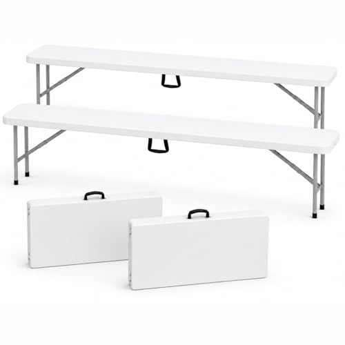 PALUPLUS 2 Panche Pieghevoli da esterno di colore Bianco, Misura 180x29x43 cm, Panchina a Valigetta in Resina e Metallo con maniglia, per giardino, fiera, pic nic, campeggio, Portata 300Kg -8745F -18