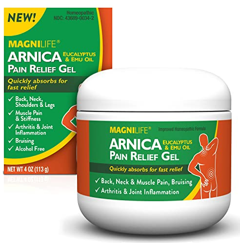 MagniLife Arnica Pain Relief Gel, Fast Acting Neck and Back Pain Relief, with Eucalyptus and Emu Oil to Soothe Soreness, Inflammation and Discomfort - 4oz