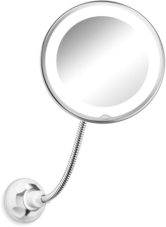 Brightown 10x Magnifying Mirror with Light, Flexible Gooseneck Make up Mirror with Lights and Magnification, Battery Operated Cordless with Suction Cups for Wall Bathroom Silver 1 Lighting