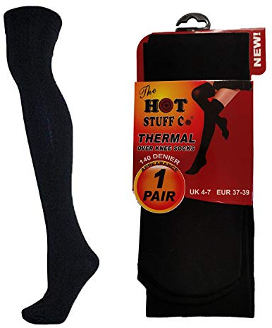 Undercover 2 Pairs Ladies Thermal Over Knee Socks Black 4-7