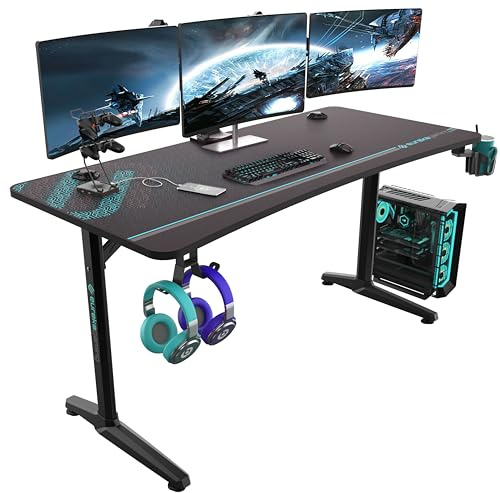 EUREKA ERGONOMIC Gaming Desk 60 Home Office Computer Desk, New Polygon Legs Design, Captain Series (60 Inch, Black)