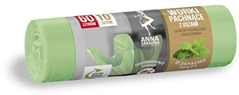 ANNA ZARADNA ST-AZ-038107 Sac poubelle avec poignées, 60 l, solide, lot de 10 | Parfum de menthe | Sac à ordures, sac poubelle pour déchets ménagers de bureau, en film HDLD, couleur verte