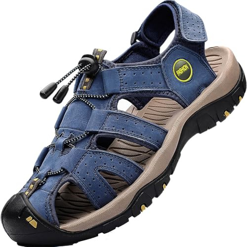 Lvptsh Sandali Sportivi Uomo Cuoio Estivi Trekking Sandali da Mare All'aperto Spiaggia Pescatore Antiscivolo,Bielo Blu,EU44