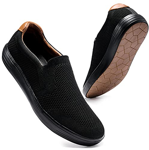 konhill Hombres Slip On Zapatos Entrenadores - Casual Transpirable Cómodo Malla Caminar Zapatos Vestido Sneaker Mocasines EU 41 Todo Negro