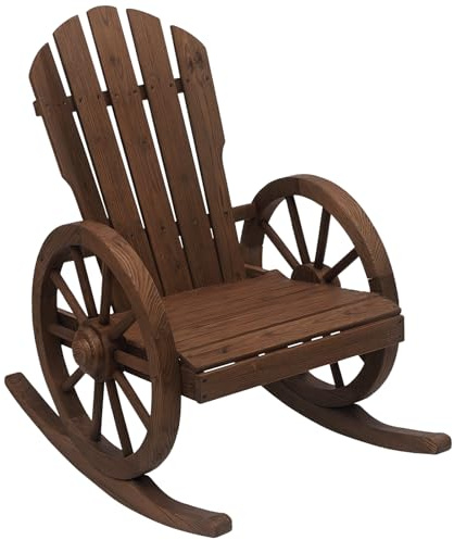 Outsunny Fauteuil de Jardin Adirondack à Bascule Rocking Chair Style Rustique Chic accoudoirs Roues Charette Bois Sapin traité carbonisation