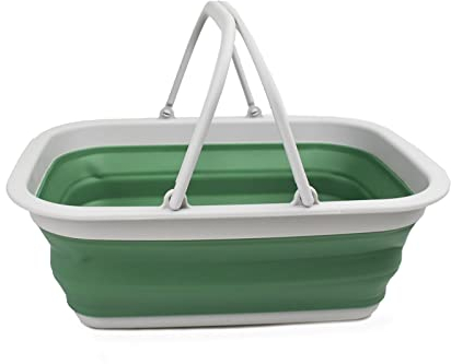 SAMMART 9,2 l zusammenklappbare Wanne mit Griff – tragbarer Picknickkorb für den Außenbereich – Faltbare Einkaufstasche – platzsparender Aufbewahrungsbehälter (Grau/Dunkles Meergrün, 1)