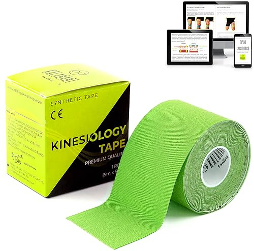 KALAHARI 1 rollo Kinesiotape Profesional + eBook Aplicaciones, Cinta Kinesiologica de Alta Adherencia y Resistente al Agua y Sudor – Kinesio Tape para Deporte y Rehabilitación, 5cm x 5m Kinesiology