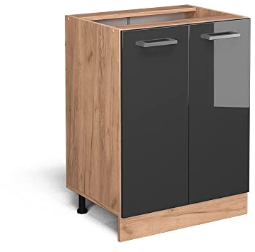 Vicco Küchenunterschrank R-Line, Anthrazit Hochglanz/Goldkraft Eiche, 60 cm ohne Arbeitsplatte