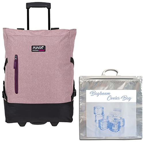 Einkaufstrolley Trolley groß Einkaufsroller faltbar Punta Wheel 35 Liter Volumen Alu Stange Schulter-Handgurte Auswahl + Thermo Kühltasche (TT Altrosa 10183 5731 + Bagboom Tasche)