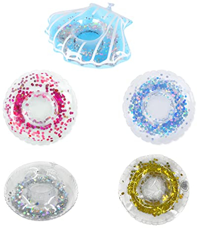 BEIIEB B Lot de 5 supports de dessous de verre gonflables, porte-gobelets gonflables, accessoires de piscine, porte-gobelet flottants pour fêtes d'été et jouets de bain pour enfants