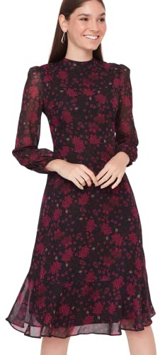 Trendyol Robe Droite midi à Manches Longues pour Femme, Rose, 64