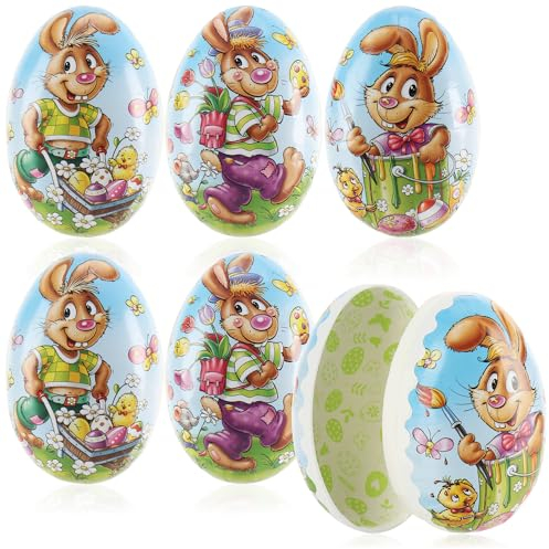 com-four® 6x Osterei zum Befüllen - Bunte Fülleier für Ostern - Ostereier mit Oster-Motiven im Comic-Stil zum verstecken und verschenken (6 Stück - 12cm)