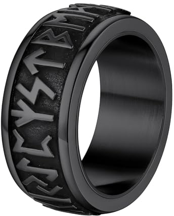Supcare Vichinghi Anello Antistress Uomo Girevole, Nero Anelli Uomo Acciaio, Misura 30 Vintage Anello Uomo con Rune Vichinghe, Ideale Regalo per Papà Ragazzo