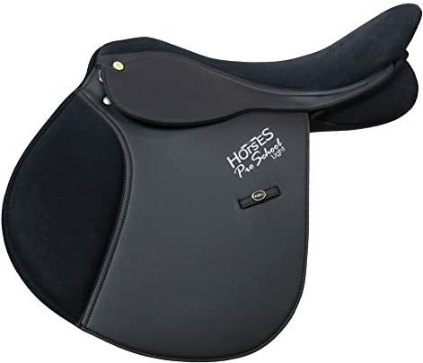 Horses, Sella Salto PRO School Light, Sella da Equitazione per Cavallo, Comoda Ergonomica e Resistente, Sicura e dal Design Accattivante (18” = 45 cm, Nero)