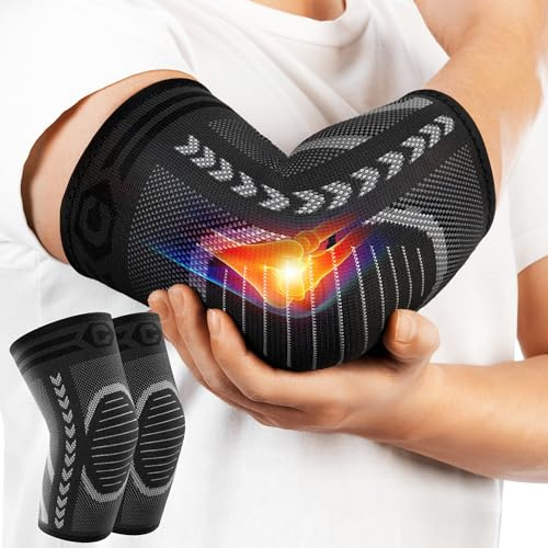 CAMBIVO Elbow Support for Men & Women (2-Pack), Compression Elbow Sleeves for Tendonitis Discomfort, Targeted Support for Tennis, Golf, and Weightlifting