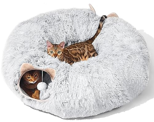 Katzentunnel mit Katzenbett für Indoor-Katzen, unter Weihnachtsbaum, weicher Plüsch, Peekaboo Katzenhöhle, Donut-Tunnel, multifunktionaler Spielplatz-Spielzeug, Versteck für Kätzchen, Kaninchen,