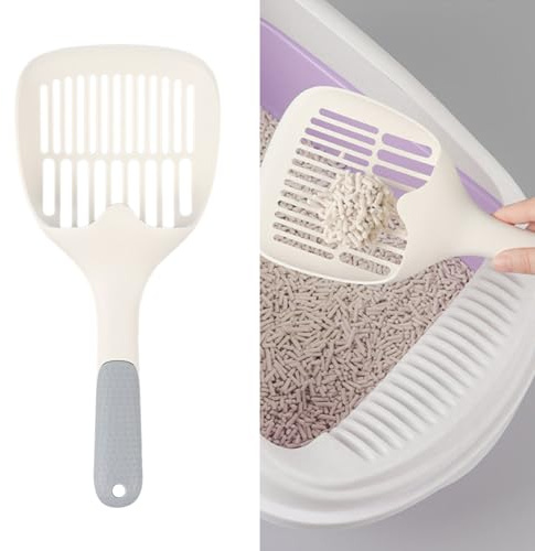 Hahhhha Plastic Litter Scoop, Cat Litter Scooper with Non-Slip Handle, Durable and Easy to Clean Non-Slip Handle, Cat Litter Scoop for Cat Litter Box Cleaning(Grey+White)