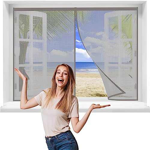 Mosquitera magnetica Ventanasexterior, 80x120cmVentanasde Malla Corredera cortina para del Balcón Corredor ContraVentanas con Anti Mosquito Insecto Se Cierra Automáticamente，Gris