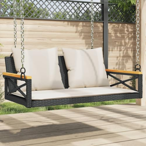 CIADAZ Banco Columpio con Cojines ratán sintético Negro 109x62x40 cm, Columpio Jardin Exterior, Balancin Jardin Exterior, Muebles Jardin Exterior, Balancin Balcon - 368155