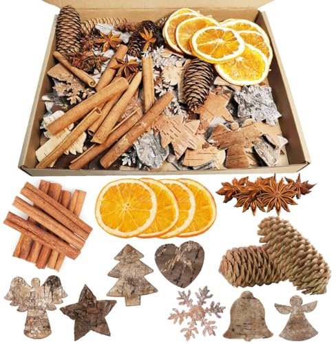 Adventskranz Deko,107 Stück Potpourri Weihnachten Bastelset,Weihnachtskranz Deko Weihnachts deko Adventskranz Zubehör mit Zimtstangen, getrocknet Orangenscheiben Tannenzapfen Sternanis und Pentagramm