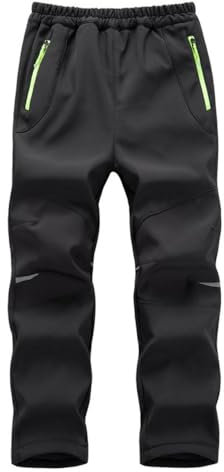 Hpbygstae Kinder Softshell Hosen, wasserdichte Thermal Hosen, Winddichte Jungen Mädchen Outdoor Wandern Freizeit, Hosen Winter Outdoor Hosen, Skihose, Black-2XL