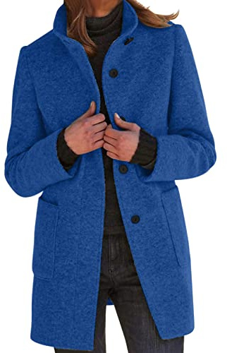 IQYU Trenchcoat Damen Kurz Wolle | Wolljacke Damen Übergangsjacke Winter Übergangsmantel Elegant Wollmantel Warm Winterjacke Mit Stehkragen Woll-Blazer Longblazer Übergangsjacken/Damenjacke