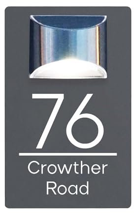 Housics Personalised House Numbers Plaques with Solar Light – Waterproof Composite Aluminium Door Number Plaques for Wall, Custom House Sign with House Number & Street Name (160mm X 280mm, Grey)