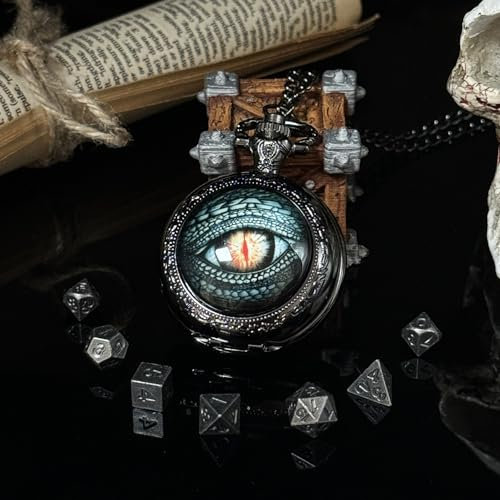 ORUZA 7 Stück Mini Metall DND Würfel Set, Polyedrische Würfel Set mit Kupfer Drachenauge Würfel Fall Tragbare D&D Schlüsselanhänger Würfel für Dungeon und Dragons MTG RPG Tischspiele Würfel3