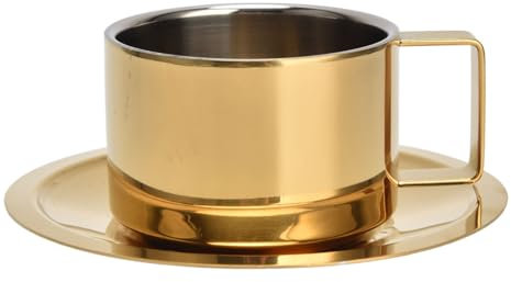 Set di Tazzine da Caffè con Piattini, 200ml Tazza da Caffè in Acciaio Inossidabile Set di Tazze da Caffè e Piattini Dorati per Caffè, Latte, Tè, Latte