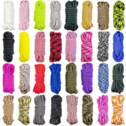 Paracord Crafting Kit, 32 Colors, 10 FT Each, 550lb Parachute Cord for Bracelets, Lanyards, Dog Collars, Idea for Gift (32Colors-A, Mixed)