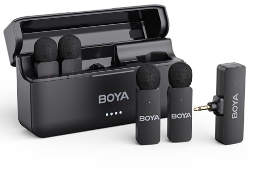 BOYA BY-V4 Microphone Wireless for Camera, 4-Channel Mono Output, Mini Camera Microphone With 3.5mm TRS, Wireless Lavalier Mic for 4 People, Noise Cancelling, 360° Clip Lapel Mic for Video Recroding