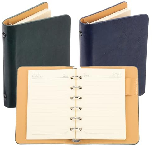 PATIKIL Couverture De Classeur À 6 Anneaux, Pack De 2 Carnets En Cuir A7 Mini Classeur Rechargeable Avec 50 Feuilles De Papier Ligné, Planificateur Personnel, Vert/Bleu