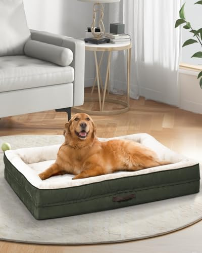 Upvilla Ortopedisk hundsäng XXL, hundkorg, tvättbar med äggformat lådskum, vattentät hundsoffa med halkfri undersida och fyrsidig kudde (oliv, 137 x 91 x 19 cm)