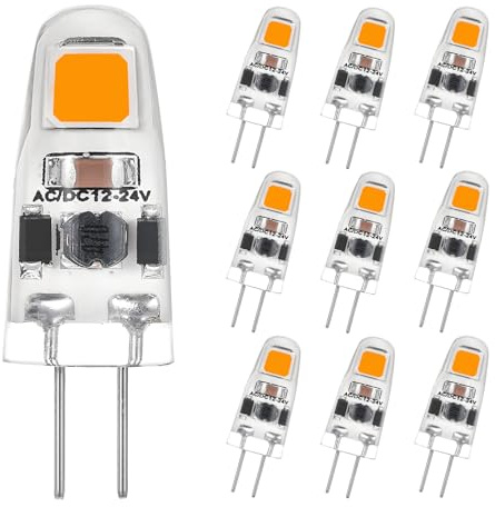 Lampadine Dimmerabili G4 LED Bianco Caldo 2700K,AC/DC 12-24V ha portato Lampadine G4,1.2W Sostituisce per 12W-15W Lampadina Alogene,125LM Risparmio Energetico LED Mini Lampadine,Confezione da 10