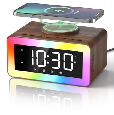 Birthday Gifts for Men – Alarm Clock Bedside with Wireless Charger, Bluetooth Speaker and White Noise Machine, Colourful Night Light, Snooze Digital Alarm, Men Women Teens Him Her Ideal Xmas Gifts